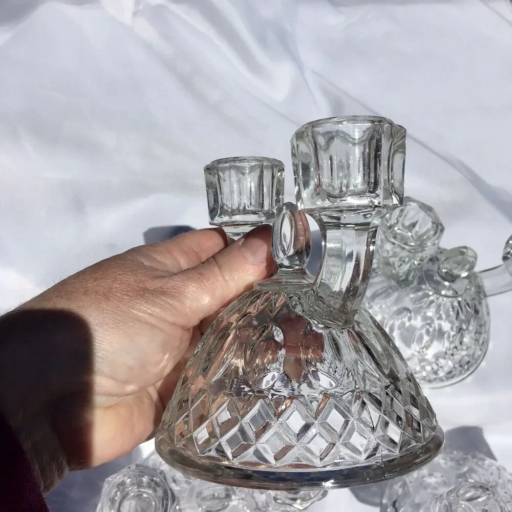 Imperial Glass Crystal Candle Holders  Each hold 2 tapered candles lot of 4